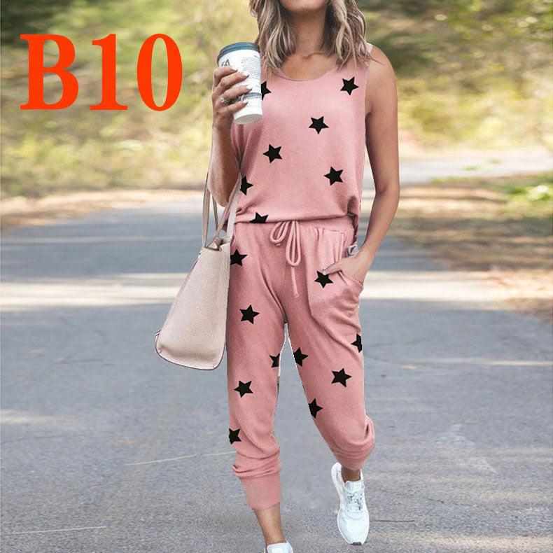 Dame Casual Jumpsuit med ærmeløs design og moderne batikmønster Stilla