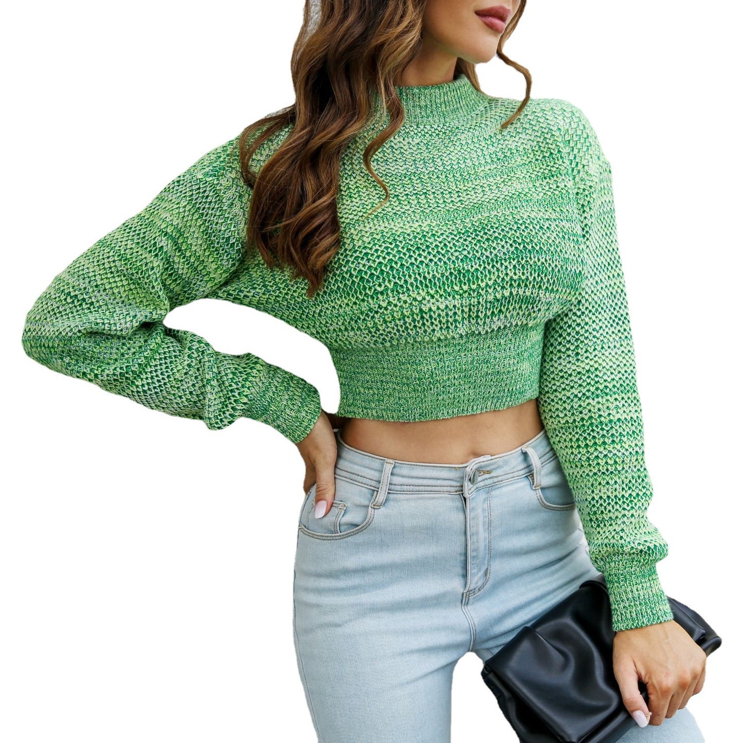 Dame cropped strikpullover med struktureret design og lange ærmer Stilla