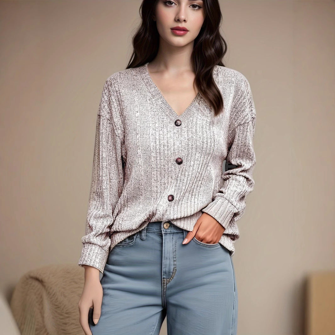 Dame afslappet cardigan med knapper Stilla