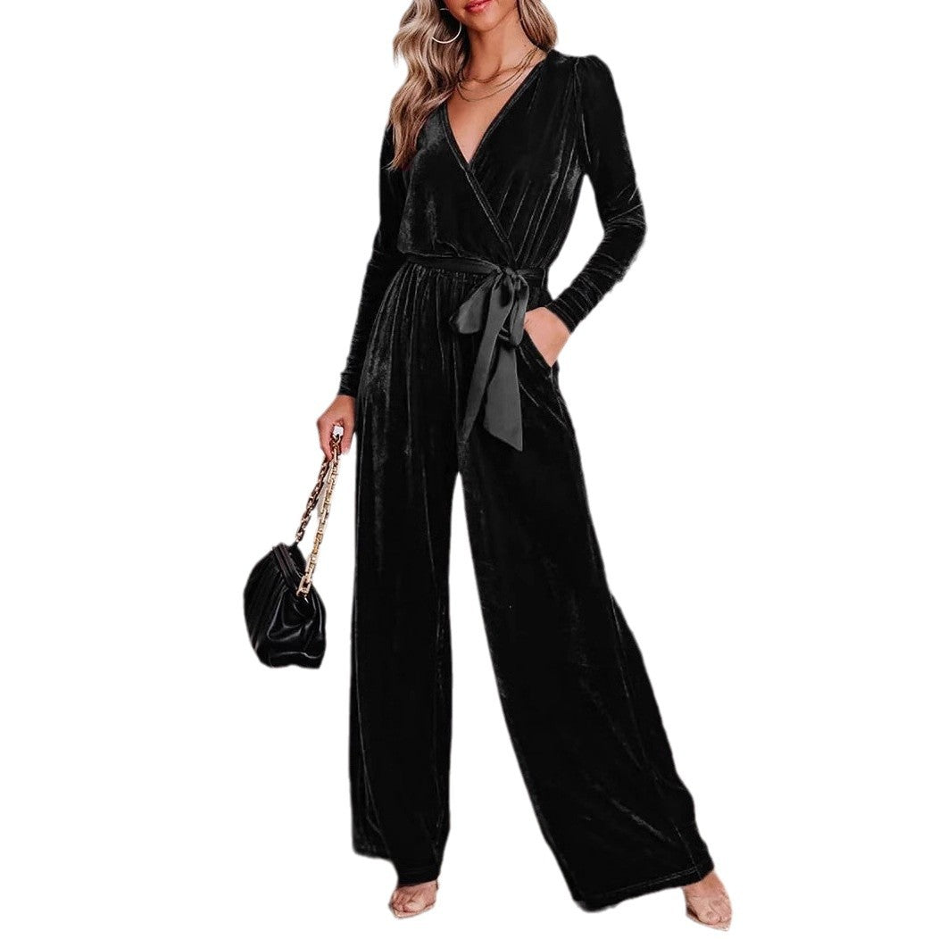 Dame Elegant Jumpsuit i fløjlsagtig udseende med figursyet snit Stilla