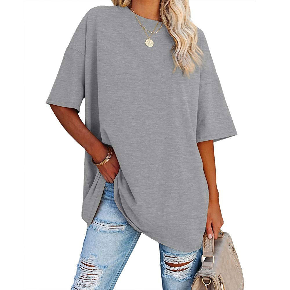 Dame afslappet oversized T-shirt med rund halsudskæring og korte ærmer Stilla