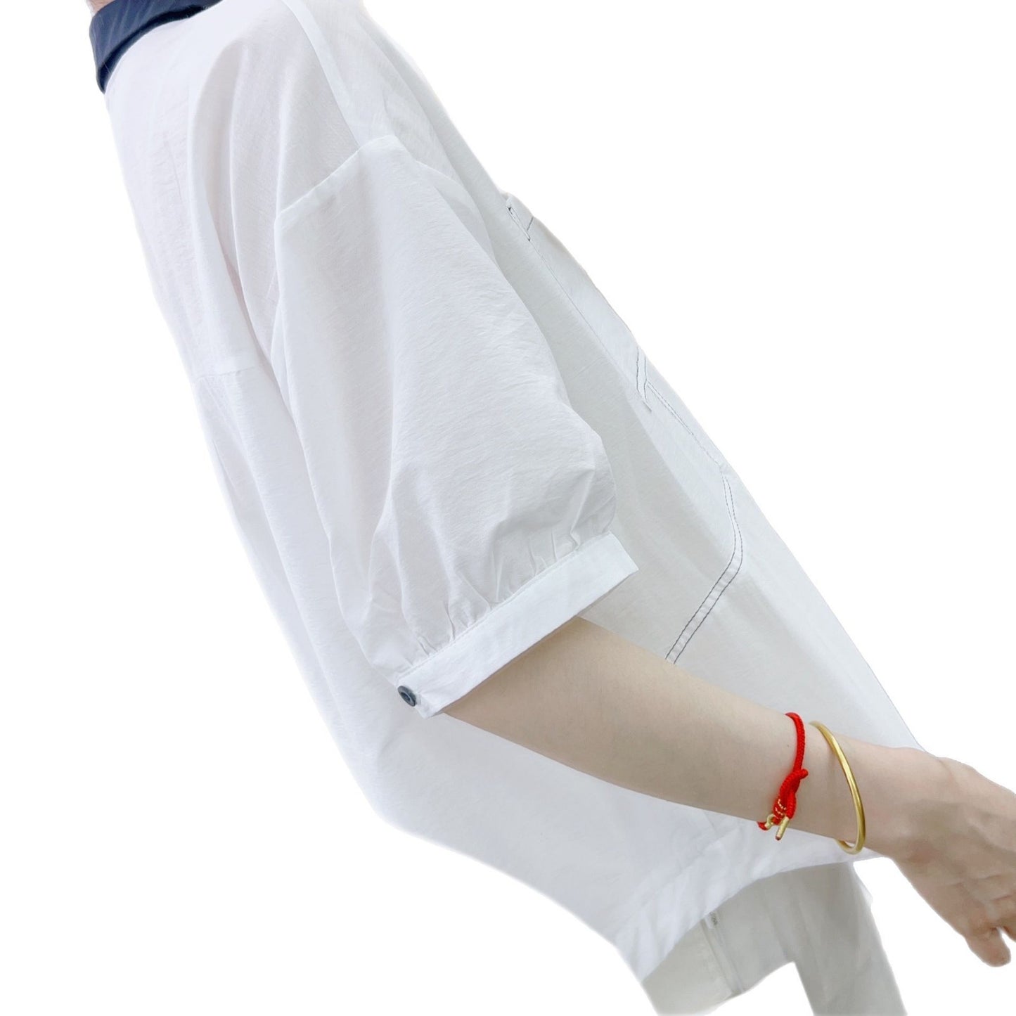 Dame afslappet kortærmet skjorte med kontrasterende krave og praktisk brystlomme Stilla