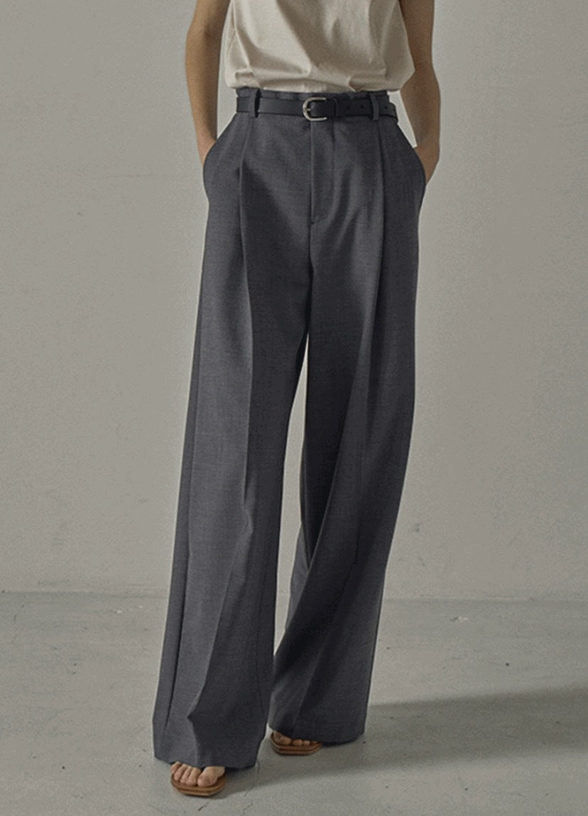 Dame elegant bred jakkesætsbukser med højliv og smart bælte Stilla