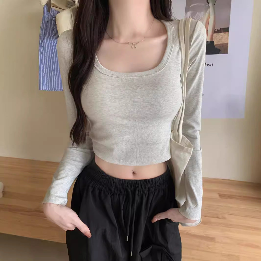 Dame Cropped Langærmet Figurtilpasset Overdel med Blød Struktur Stilla