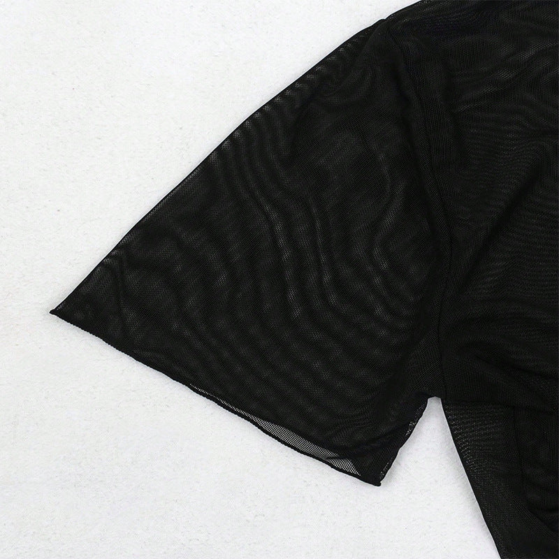 Dame Cropped top med foran bundet snit i gennemsigtigt materiale Stilla