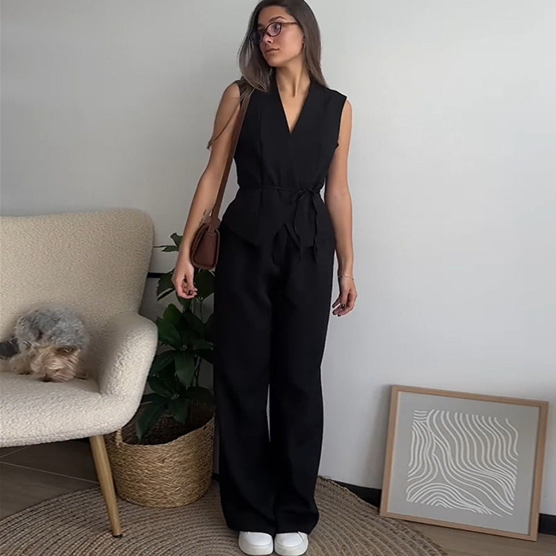Dame jumpsuit med taljeret overdel og bredt ben Stilla