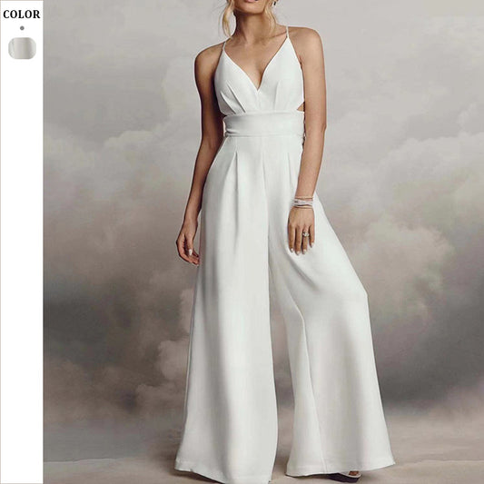 Dame Elegant Jumpsuit med dyb V-udskæring og side Cut-Outs Stilla