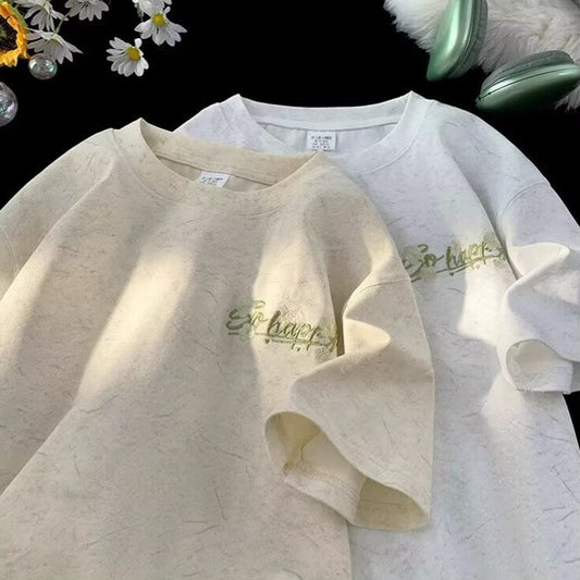 Dame afslappet oversized T-shirt med kreativt fronttryk Stilla