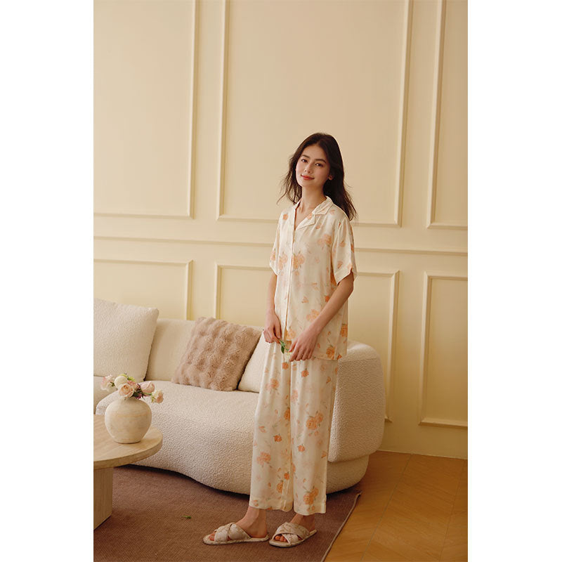 Dame Satin Pyjamasæt med blomster mønster Stilla