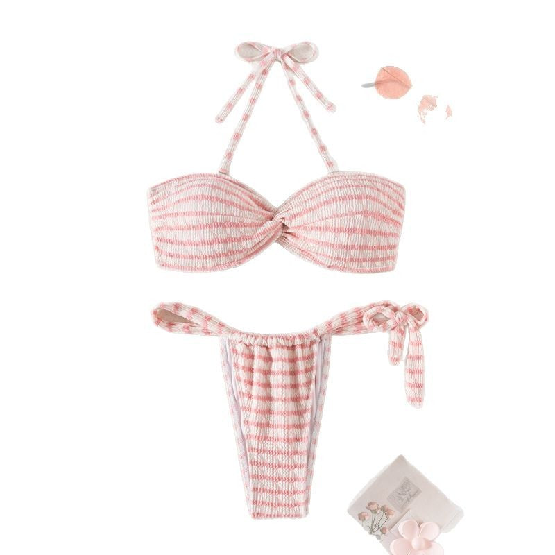 Dame Cut-Out Rynkning Bandeau Bikini Sæt Stilla