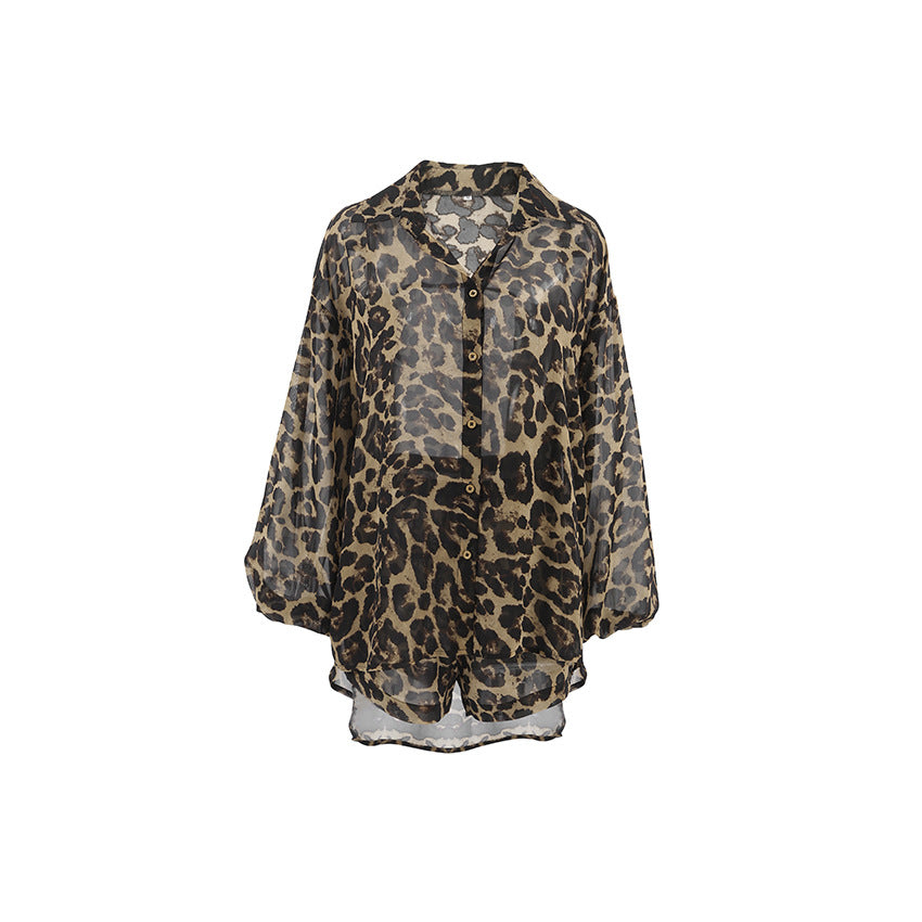 Dame afslappet bluse sæt med dyreprint og ærmedetaljer Stilla