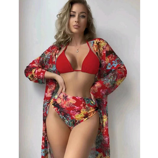 Dame Højskåret Bikini med floralt design og justerbare stropper Stilla