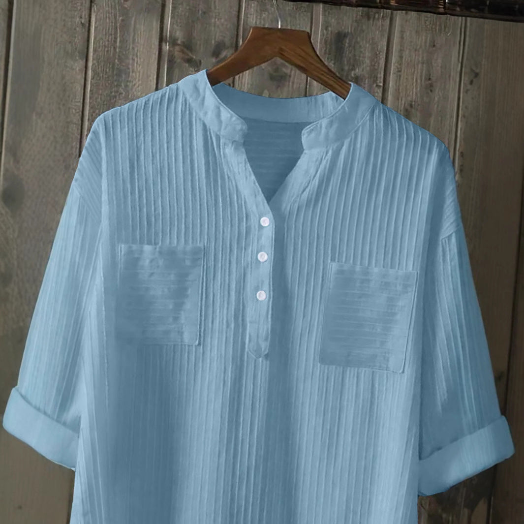 Dame afslappet skjorte med struktureret jacquard-mønster og knaplukning Stilla