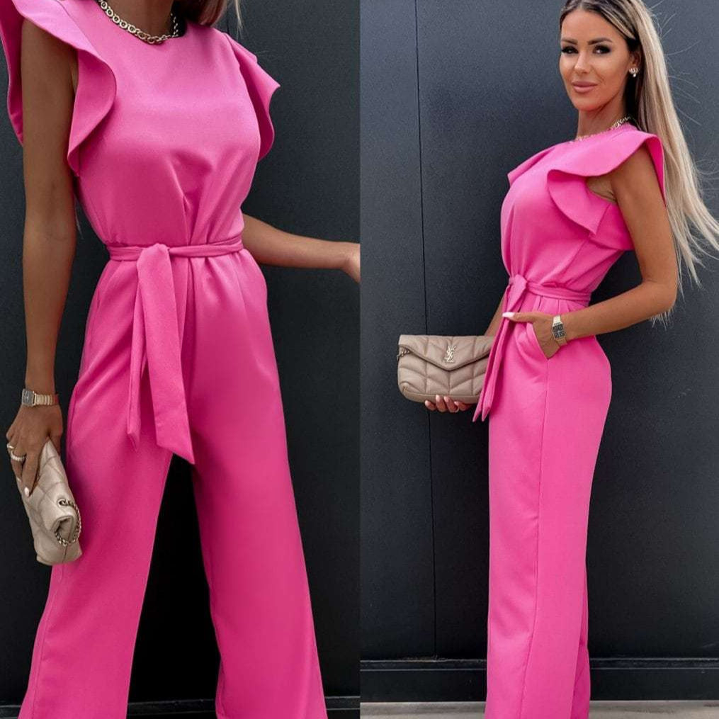 Dame Elegant Bred Beinformet Jumpsuit med Flæsedetaljer Stilla
