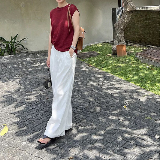 Dame afslappede linnedbukser med bred pasform og omslået kant Stilla