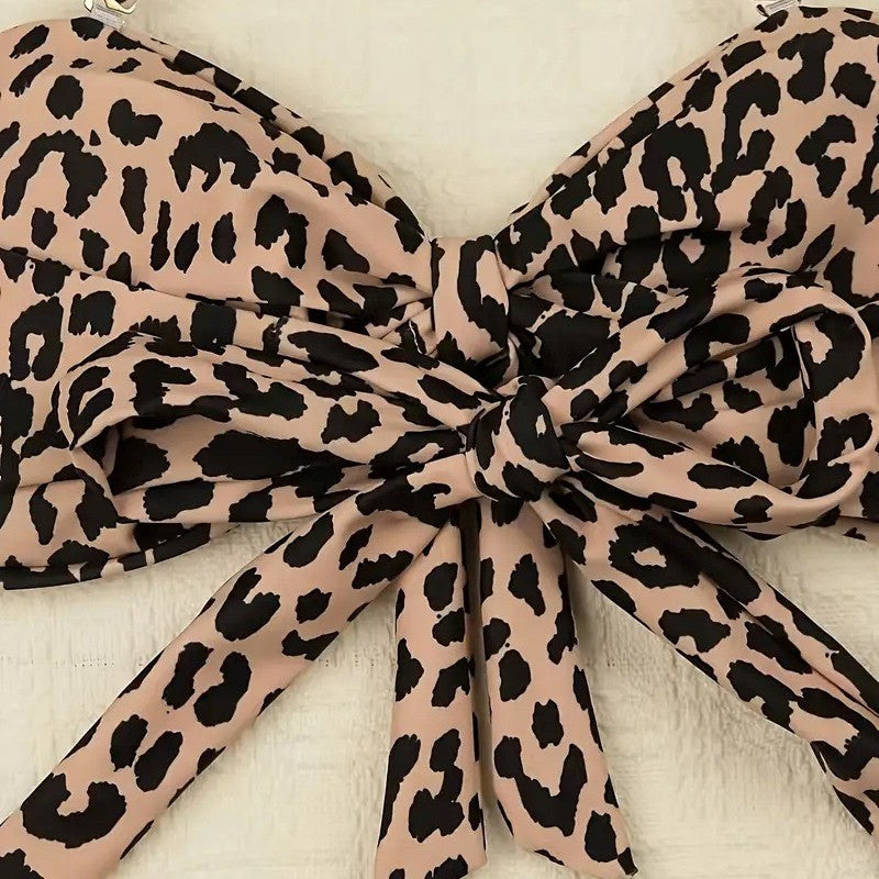 Dame Cutout Leopard Print Bikini Sæt Stilla