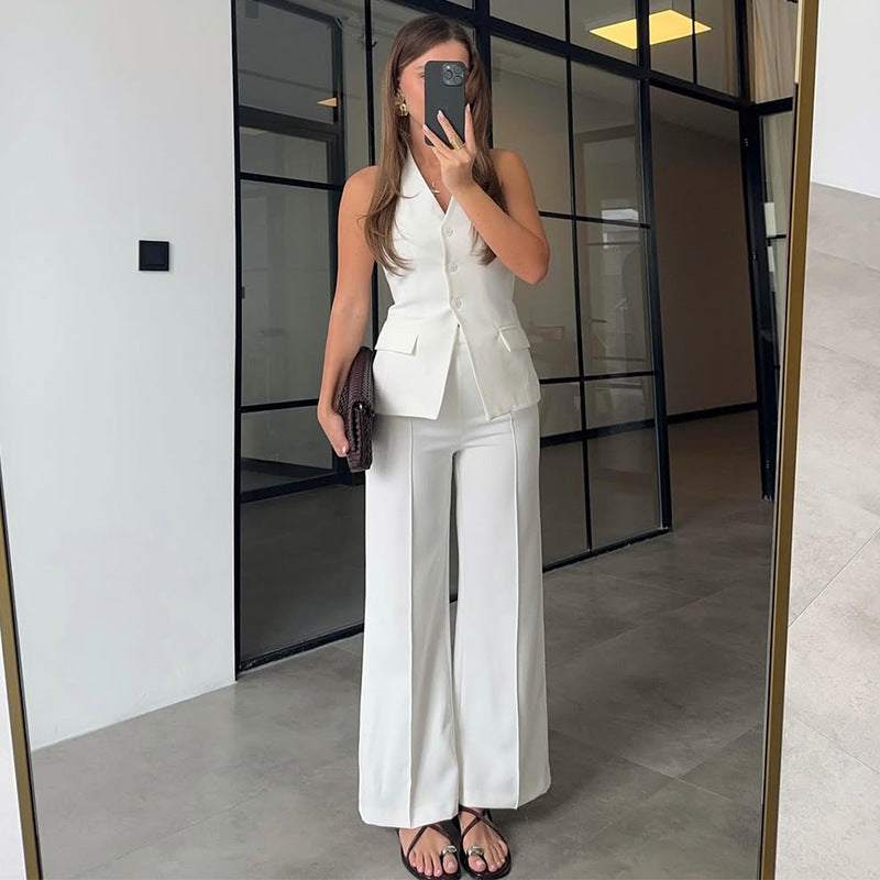 Dame Elegant jakkesæt med løstsiddende bukser og figursyet blazer Stilla