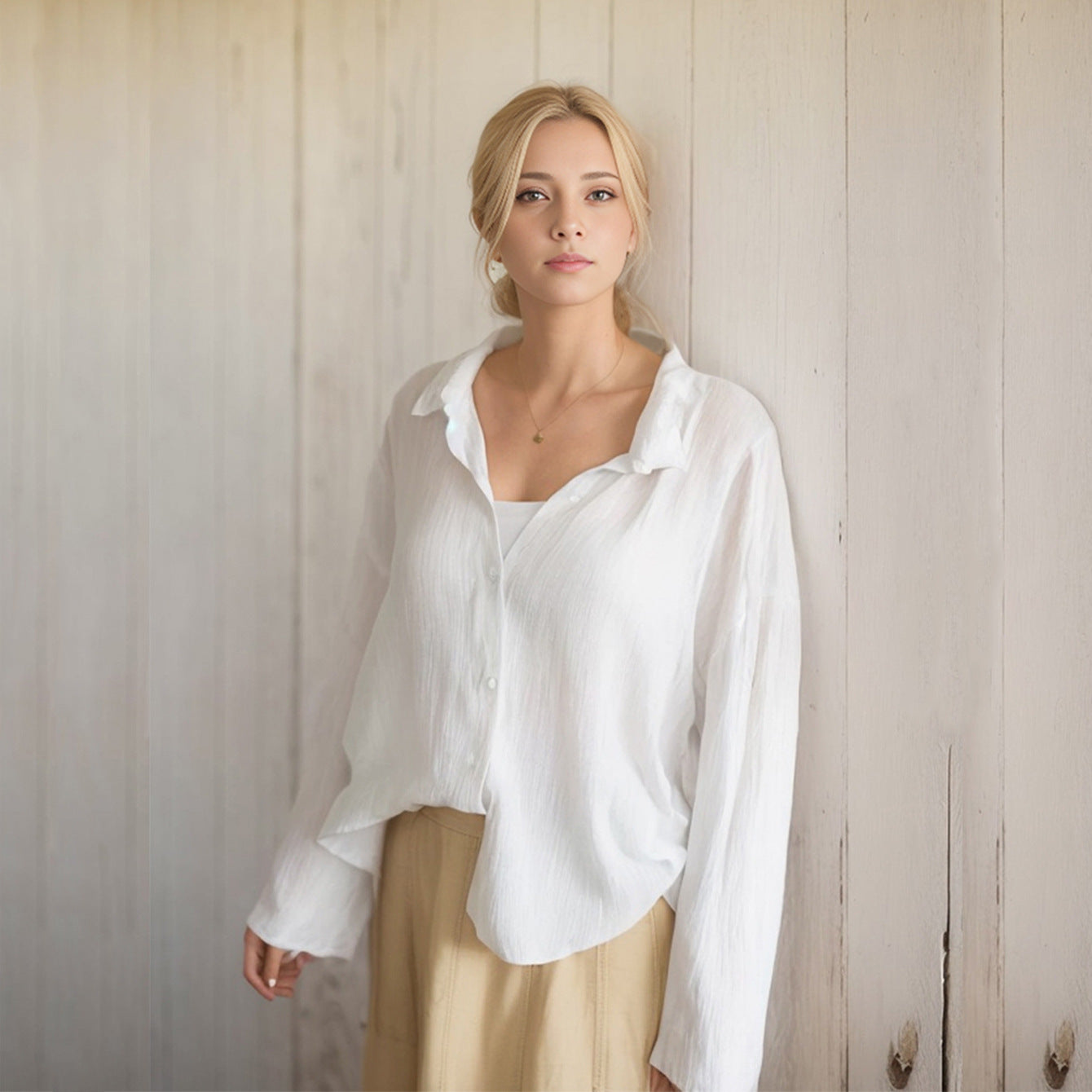 Dame afslappet oversized skjorte lavet af åndbart stof Stilla