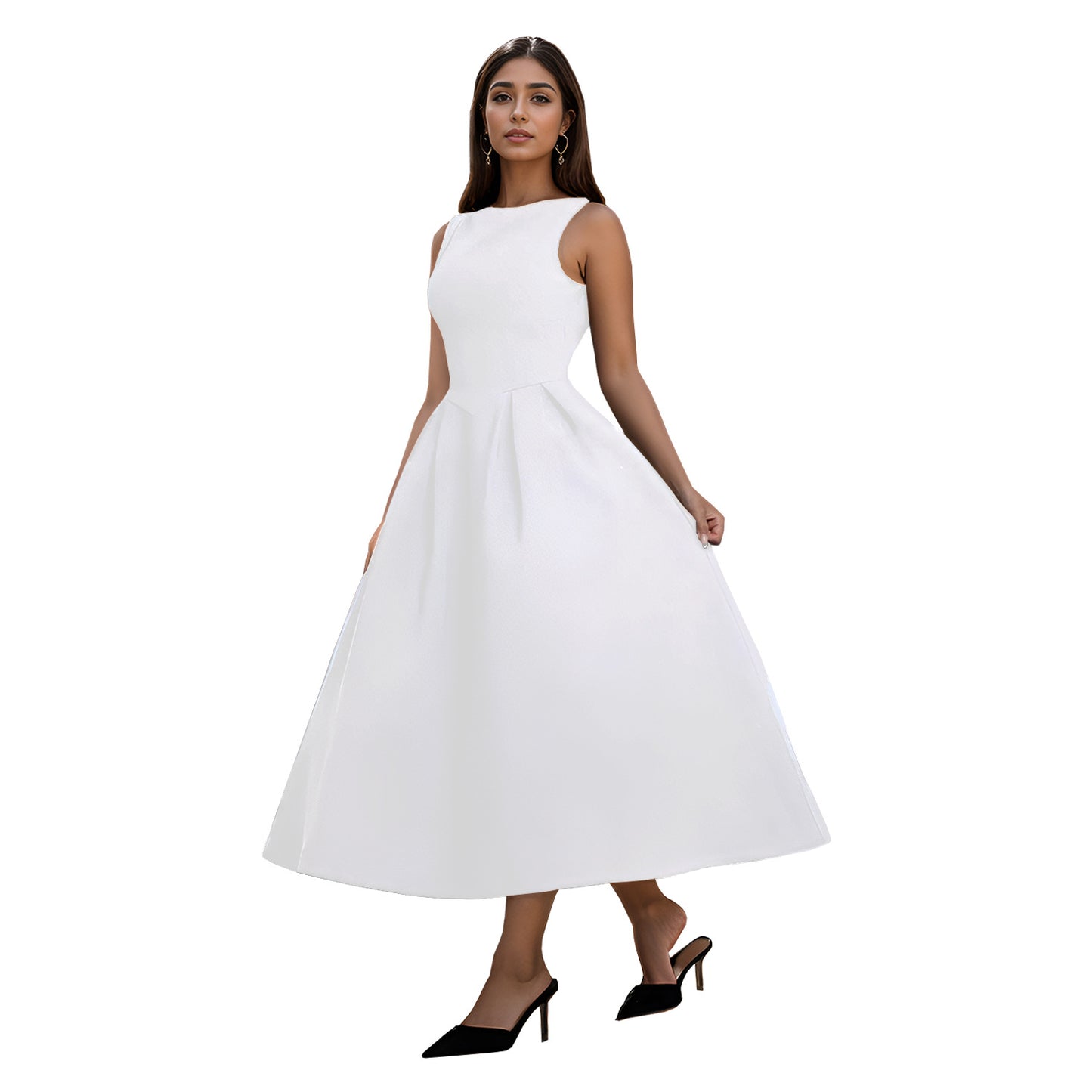 Dame A-linje kjole med elegant snit og skinnende overflade Stilla