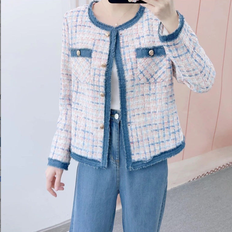 Dame Elegant Boucle-Jakke med frynset kant og dekorative knapdetaljer Stilla