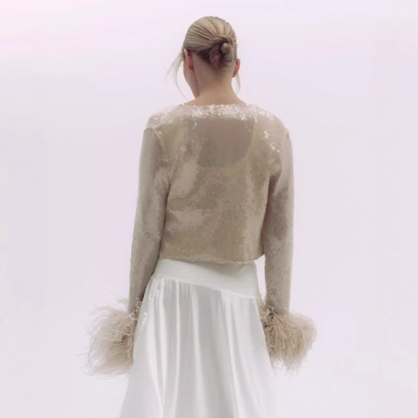 Dame elegant Bluse med fjer Stilla