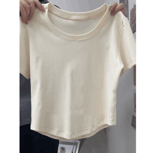 Dame Cropped Kortærmet Basic T-Shirt Stilla