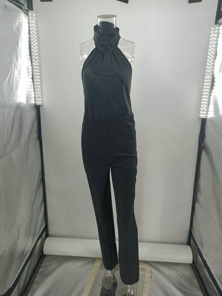 Stilla | Mode Uden Ærmer Halterneck Rygfri Ensfarvet Jumpsuit