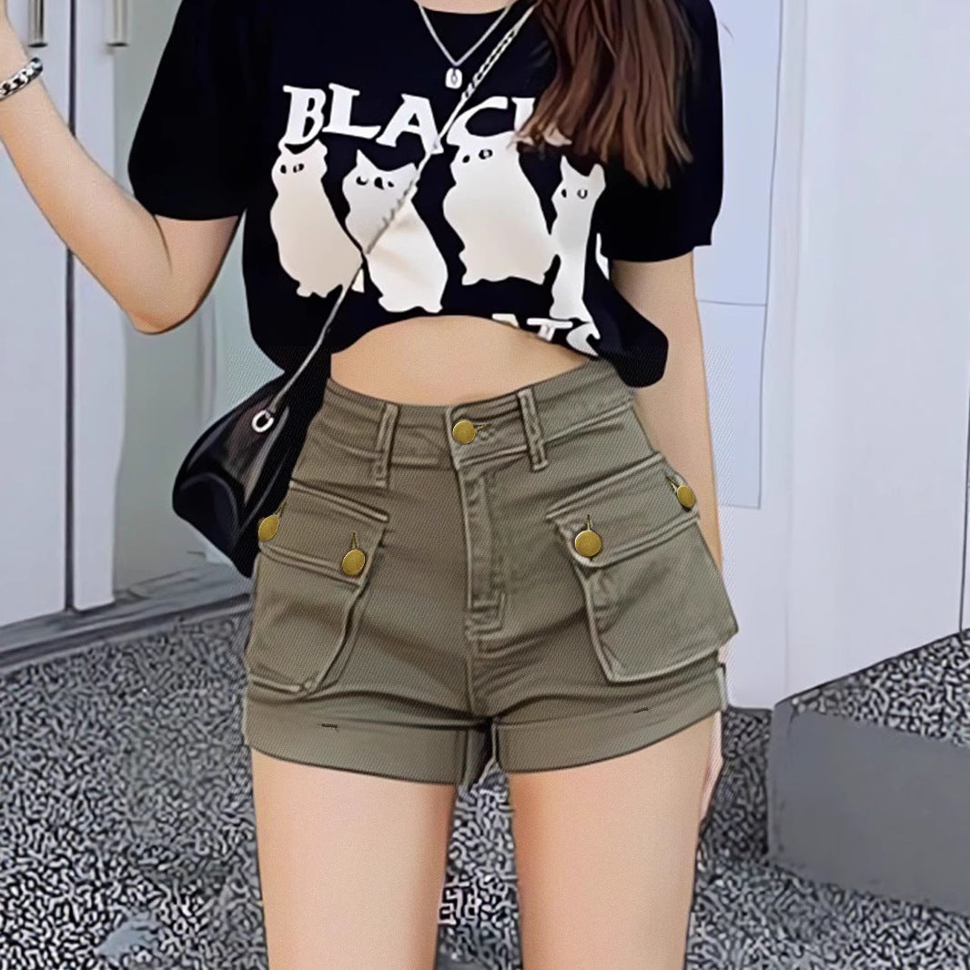 Dame afslappede shorts med praktiske lommer og højt liv Stilla