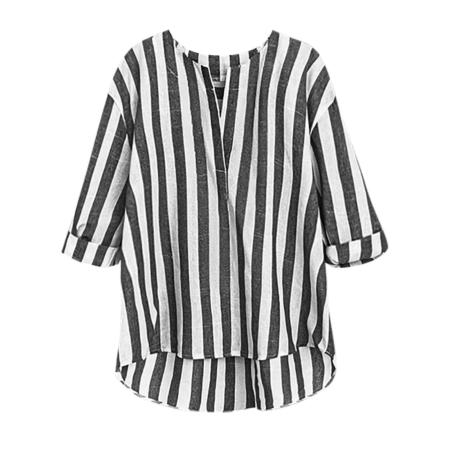 Dame afslappet linnedbluse med stribemønster og 3/4-ærmer Stilla