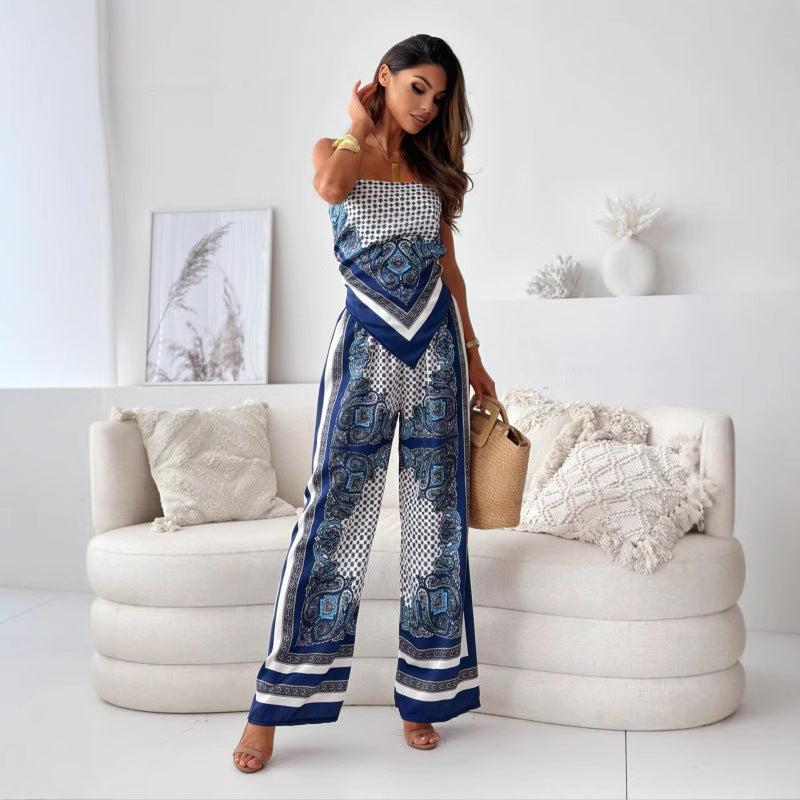 Dame bredt skåret mønstret jumpsuit Stilla