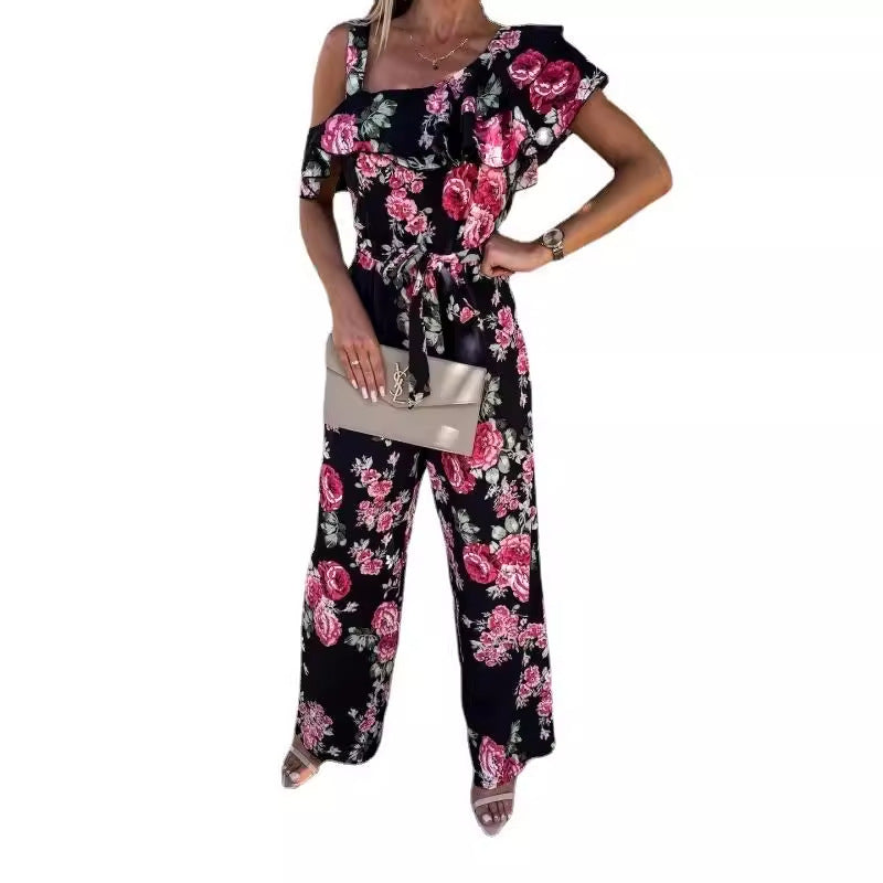 Dame Én-skulder Blomst Rynke jumpsuit Stilla