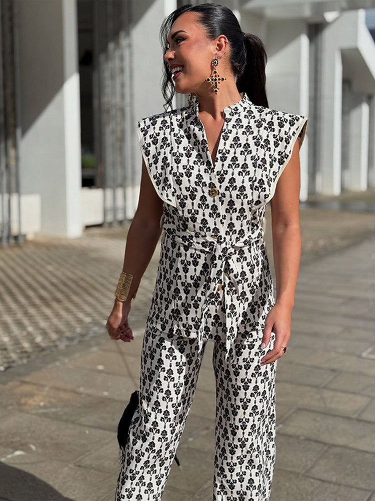 Dame elegant jakkesæt sæt med blomstermønster Stilla