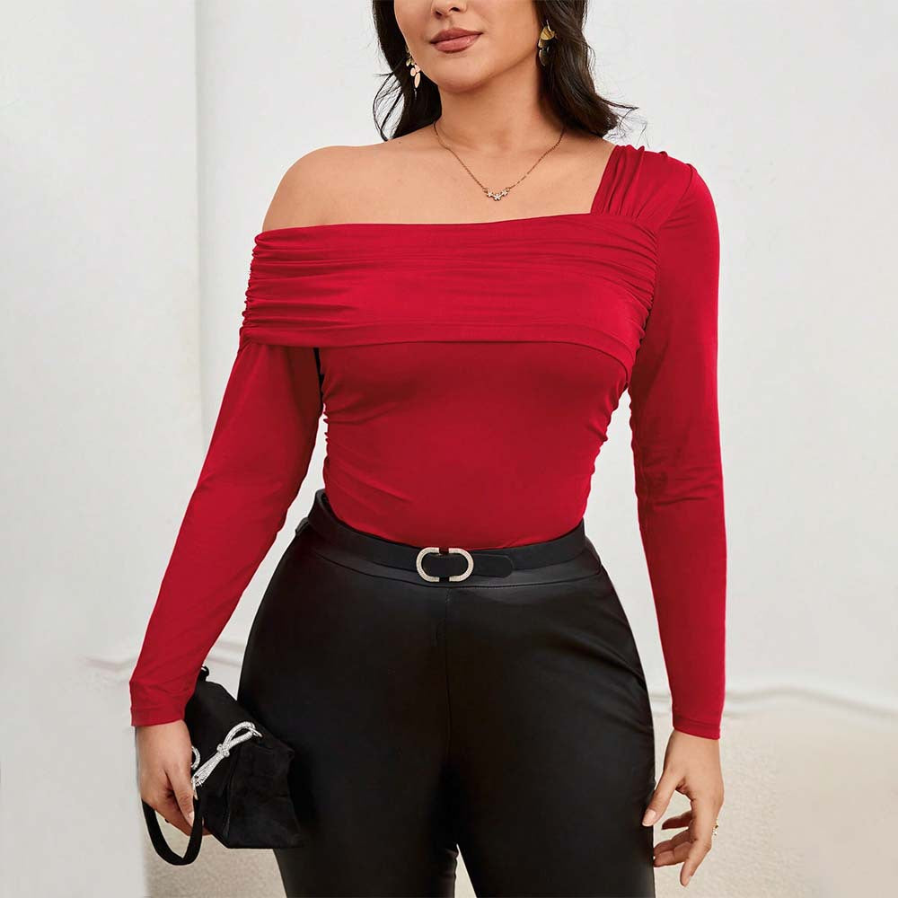 Dame elastisk langærmet top med asymmetrisk udskæring og moderne flæse-design Stilla