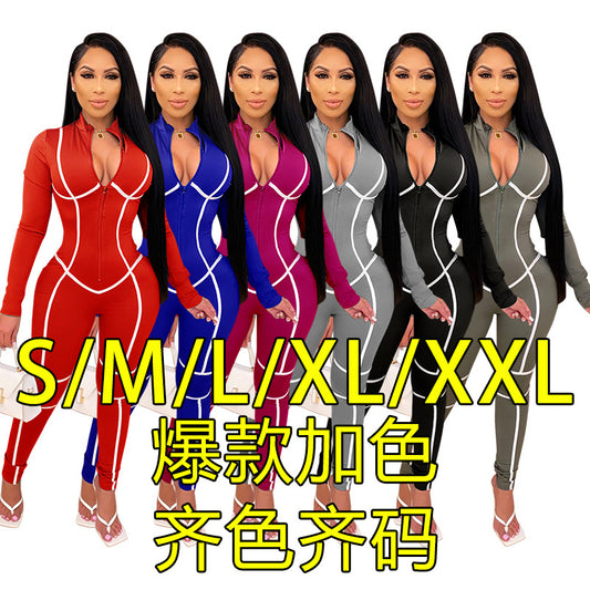 Dame Bodycon Jumpsuit med strategisk snit og lynlås Stilla