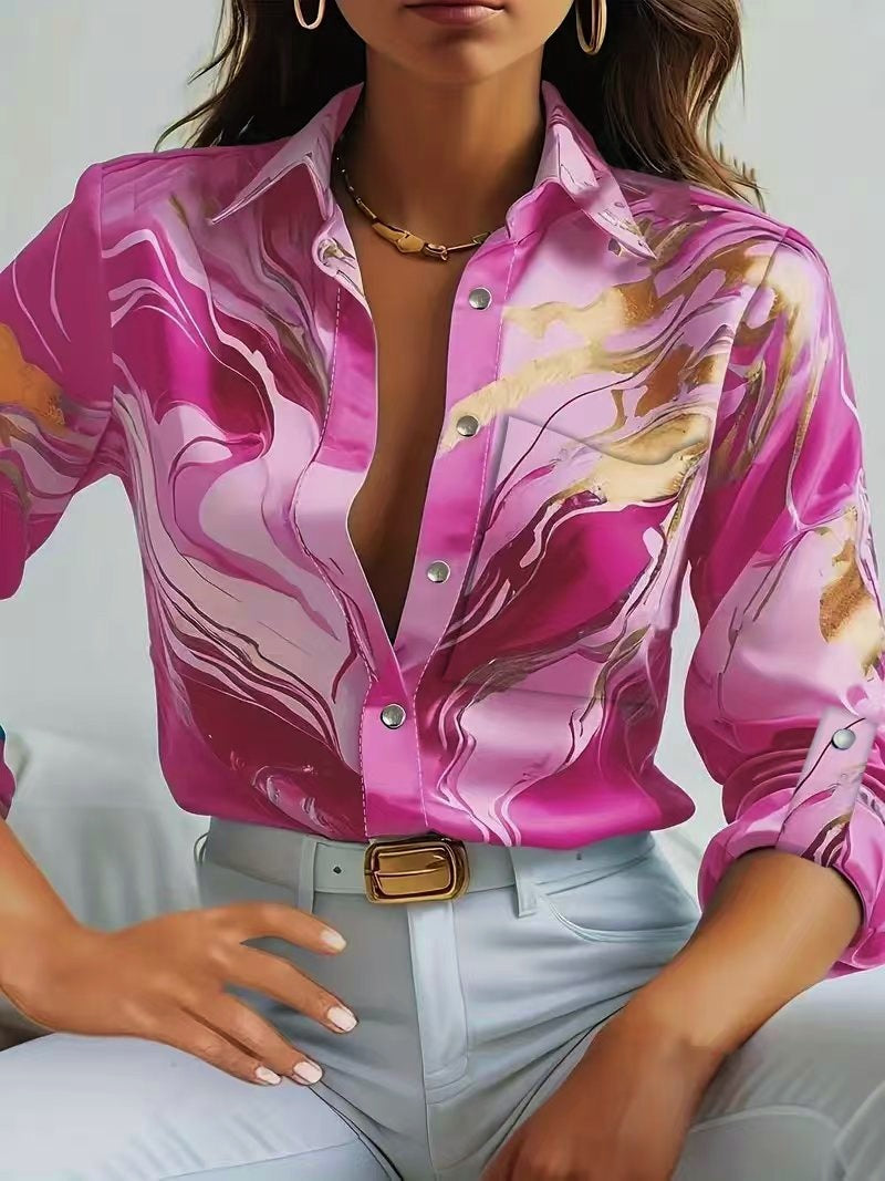 Dame Elegant Bluse med abstrakt Marmor-Mønster Stilla