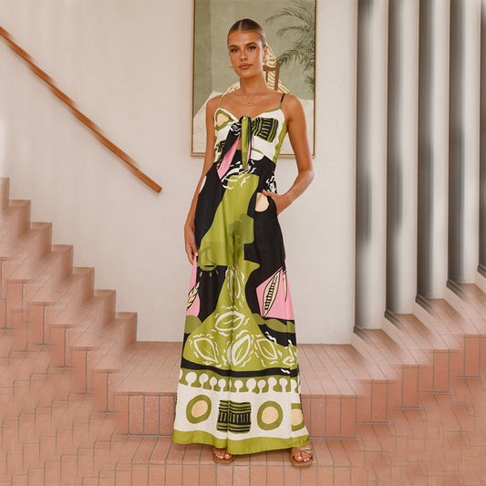 Dame jumpsuit med farverigt print og sidelommer Stilla