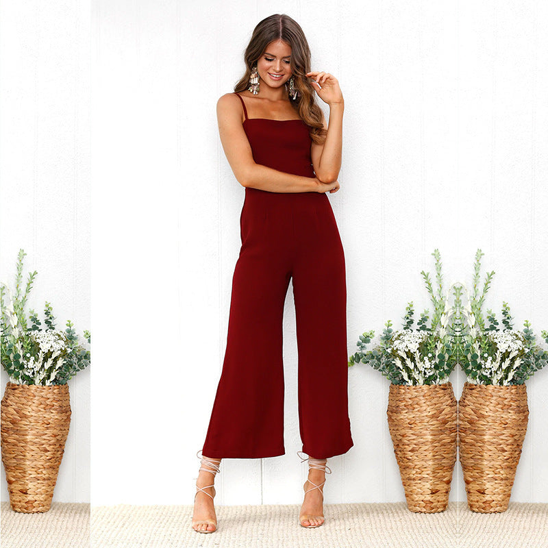 Dame jumpsuit med smalle stropper og bred benklip Stilla