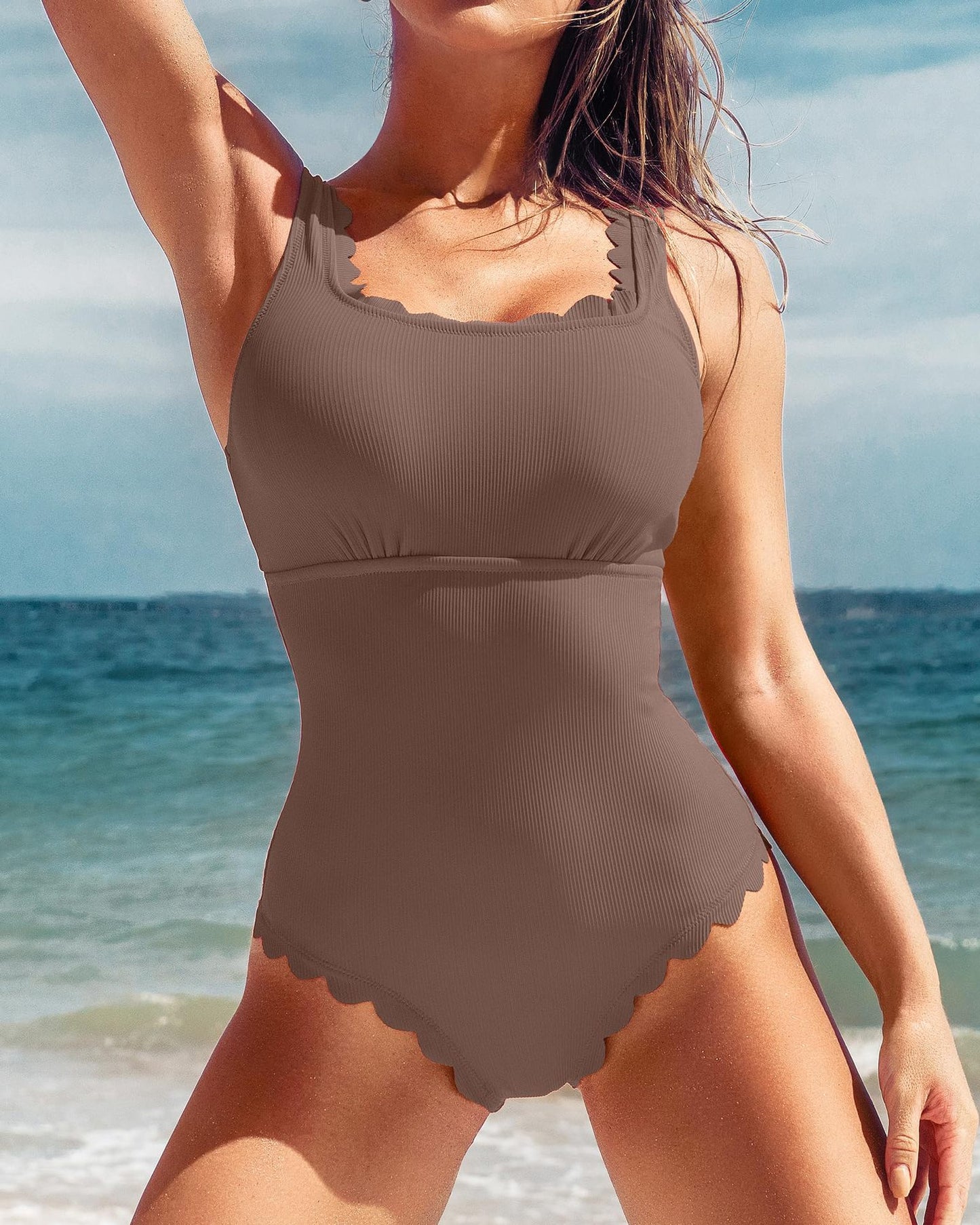 Dame Elegant Enhed Badedragt med Bølgekant og Elastisk Bånd Stilla