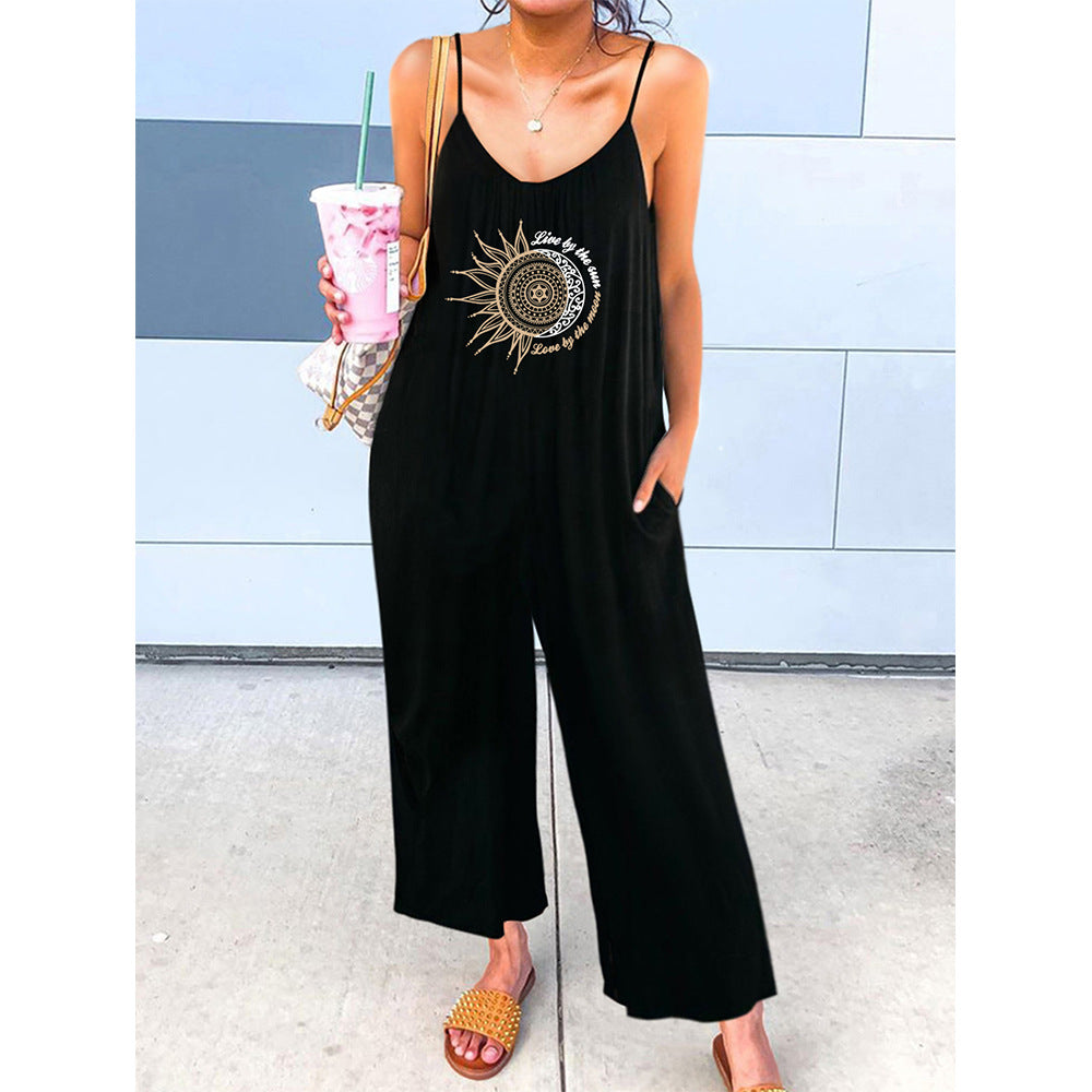 Dame jumpsuit med dekorativt soltryk Stilla