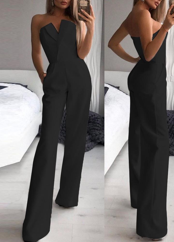 Dame Elegant Jumpsuit med Rynker og struktureret Overdel Stilla