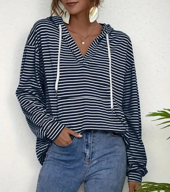 Dame afslappet hoodie med dyb V-halsudskæring og snoretræk Stilla