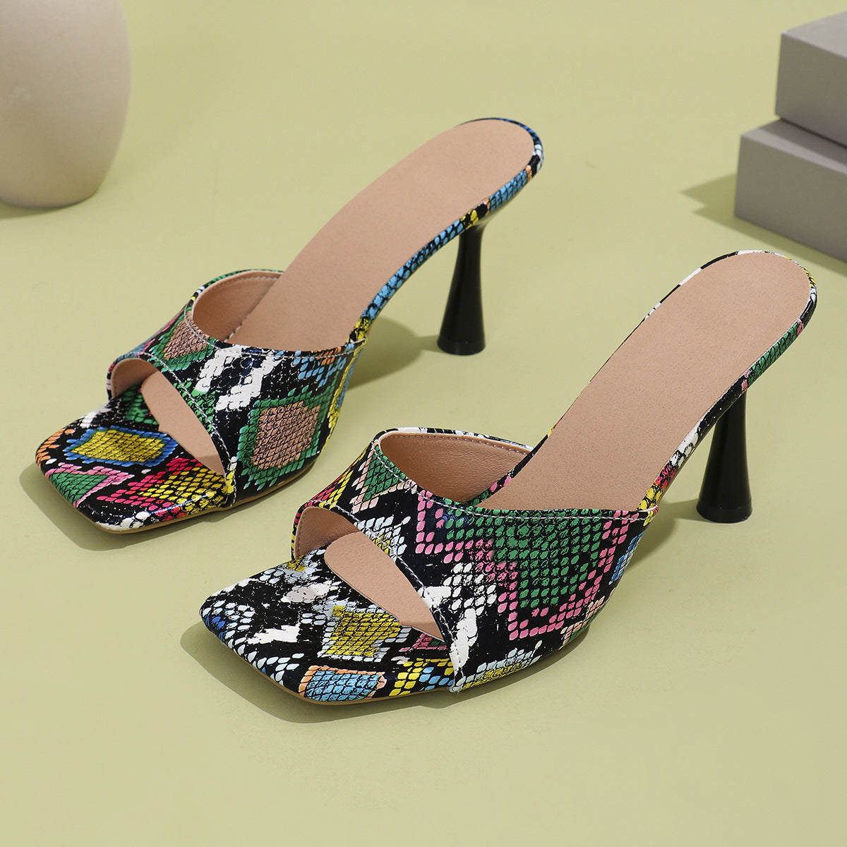 Dame Åbne High Heel Pantoletten med mode Slange-Design og behagelig Indersål Stilla