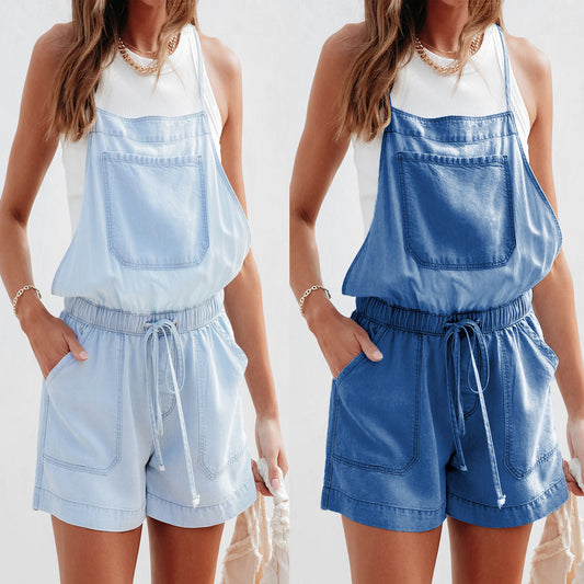 Dame denim jumpsuit med elastisk talje og afslappet snit Stilla