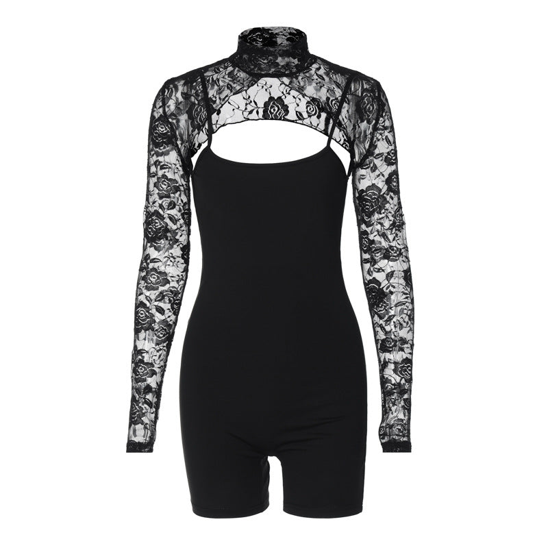 Dame jumpsuit med spids og høj krave Stilla