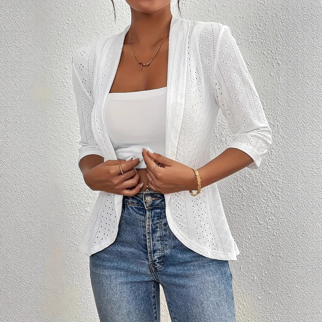 Dame Elegant Blazerjakke med perforeret design og figursyet snit Stilla