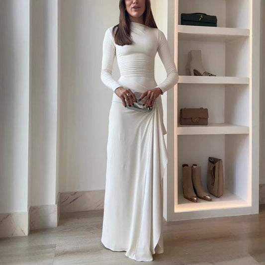 Dame elegant langærmet kjole med asymmetrisk kant Stilla