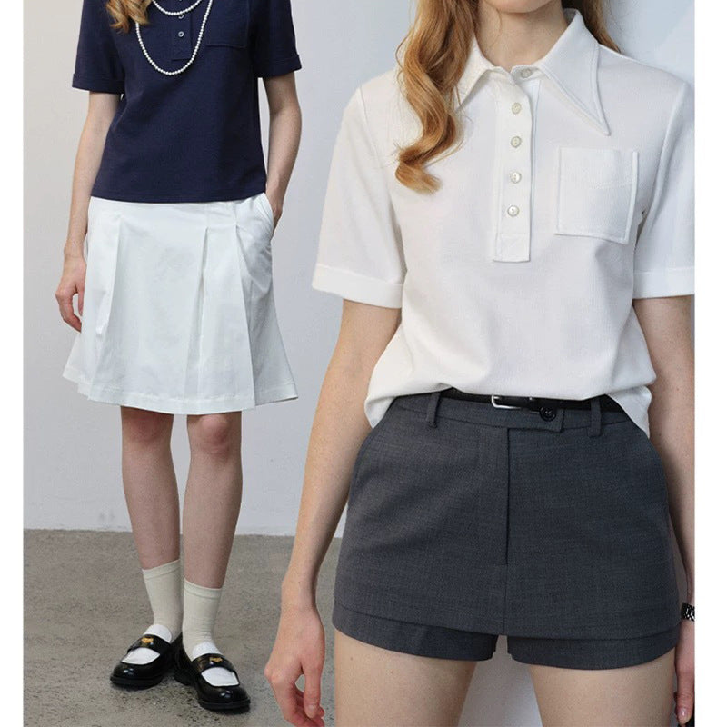 Dame polo shirt med klassisk krave og dekorerende knapdetaljer Stilla