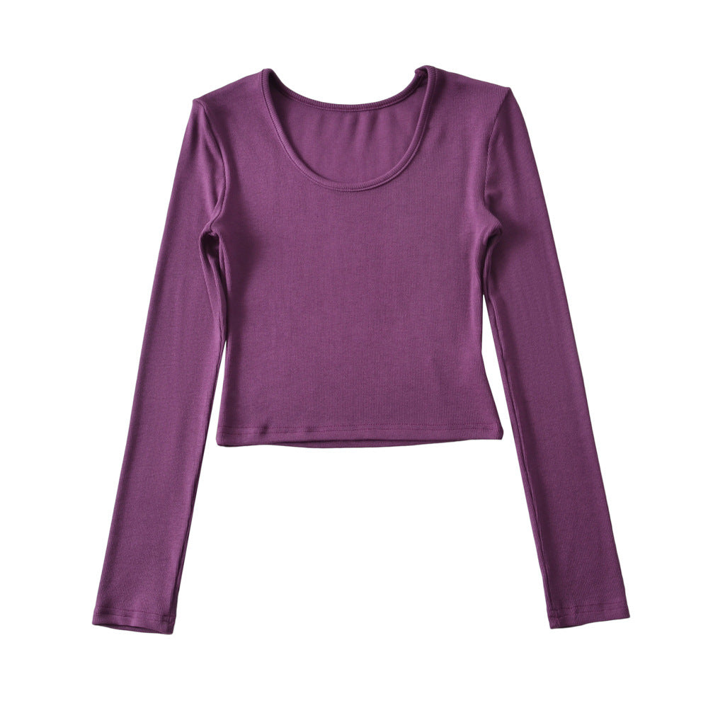 Dame afslappet langærmet cropped shirt med rund udskæring og figursyet snit Stilla