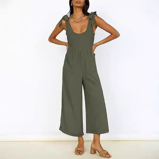 Dame Casual Jumpsuit med justerbare stropper og bred ben Stilla