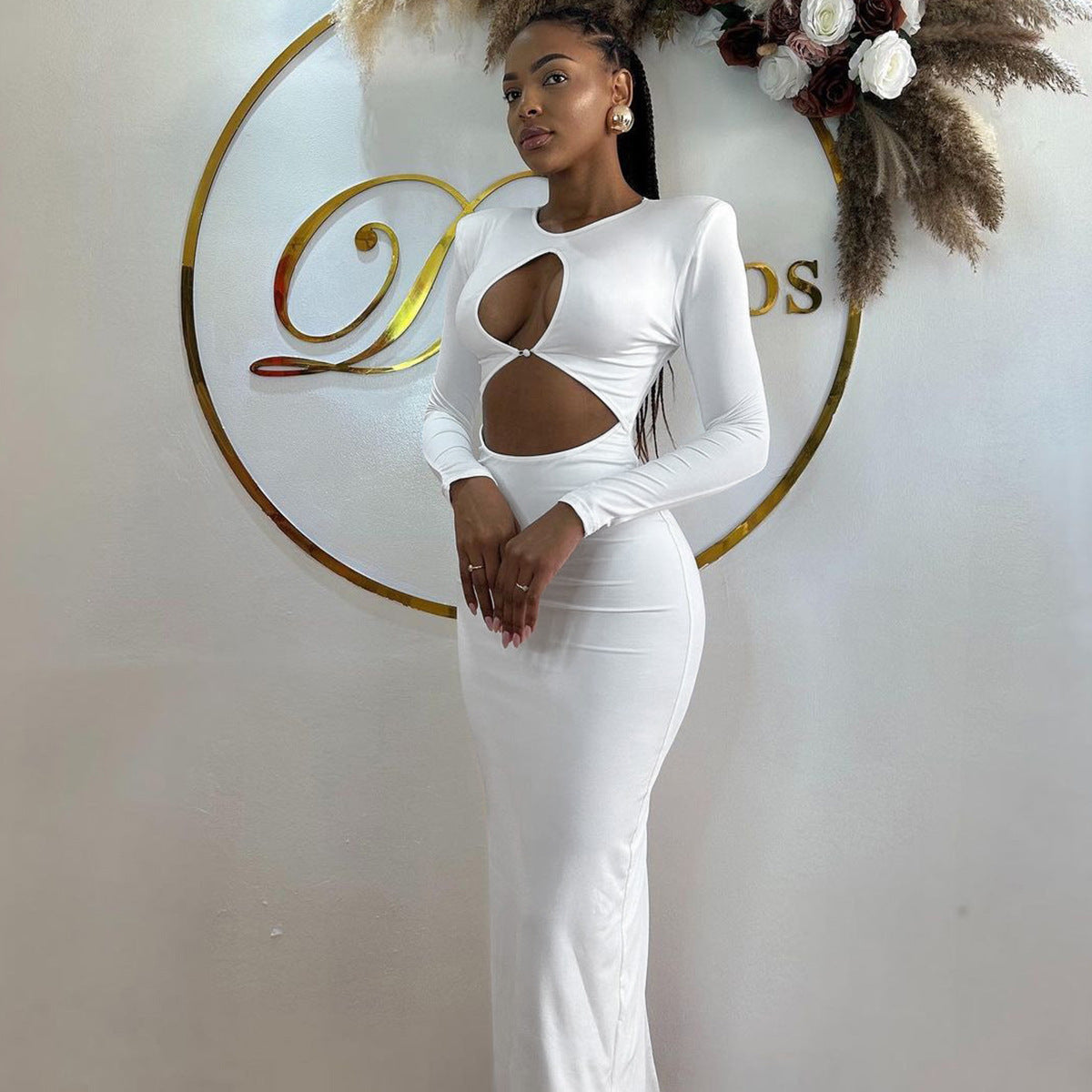 Dame elegant Bodycon-kjole med cut-out-detaljer og lange ærmer Stilla
